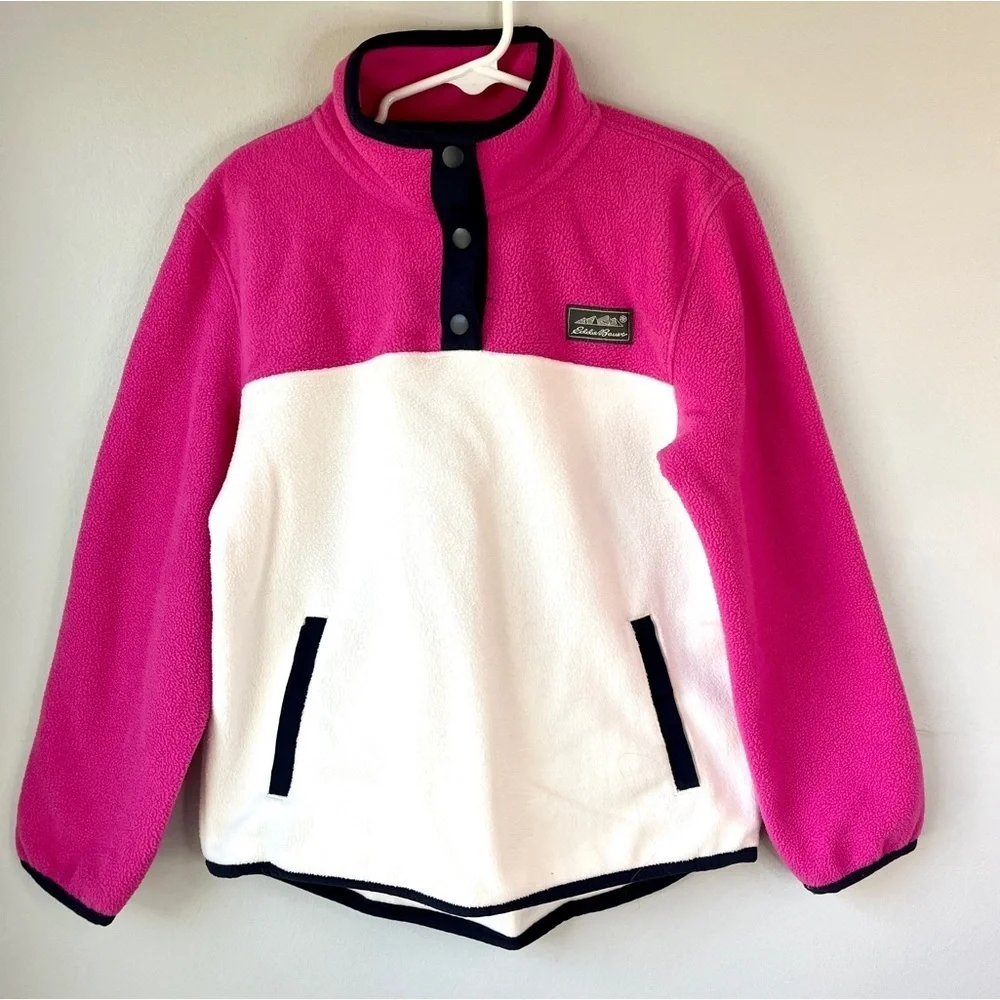 Eddie Bauer Pink and White Colorblock Fleece Pullover